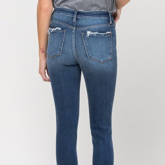 Last pair! NWT High Rise Distressed Fray Hem Skinny Denim Jeans - Picture 8 of 8